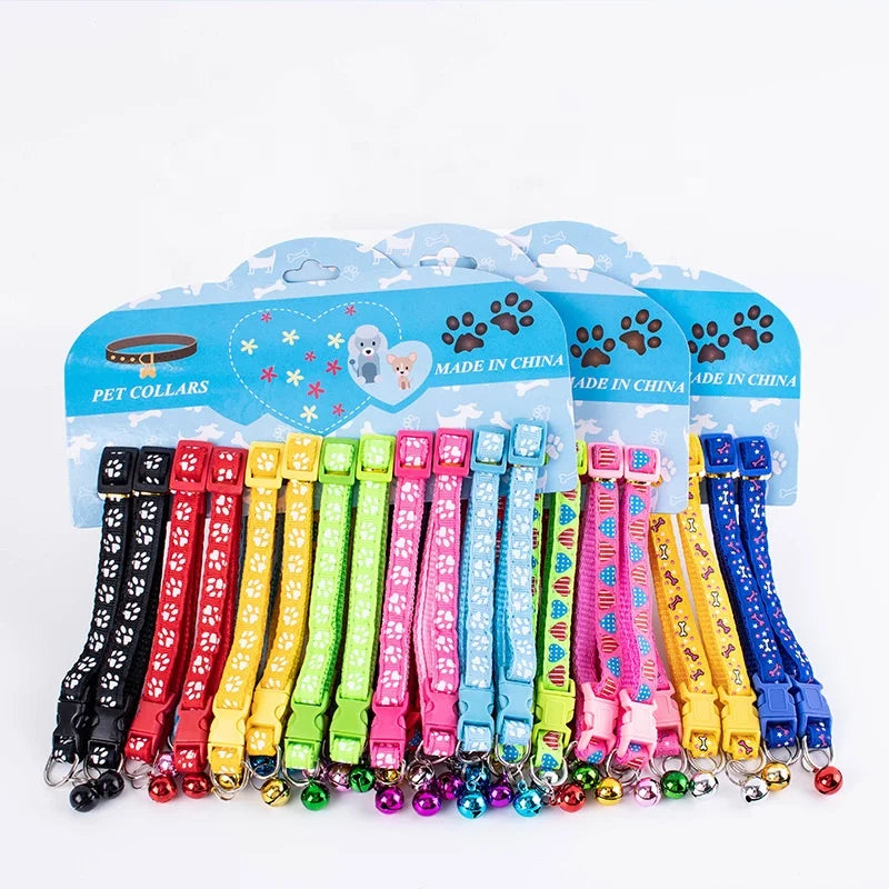 12pcs Pack Pet Bell Collar Dog Cat Cartoon Printing Patch 1.0cm Collar Small Dog Cat Traction Color Buckle Accessories