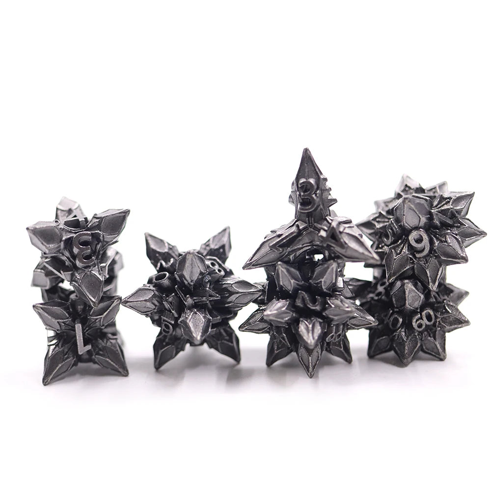 DND 7pcs Polyhedral Dice Set Special-Shaped Black Glitter Solid Metal Pointed Angle for DND Games