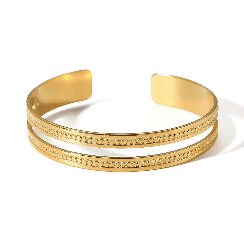 Competitive Price Stainless Steel Non Fading Double Layers Open Cuff Bangles for Women Gift Party