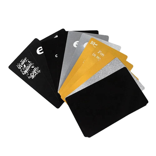 0.2mm Colorful Blank Scratch Resistant Sandblasted Anodized Aluminum Invitation Card Laser Engraving Metal Busininess Cards