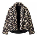 ZATRHMBM 2024 Women Fashion Leopard Print Cotton Coat Vintage Long Sleeves Button up Female Outerwear Chic Overshirt