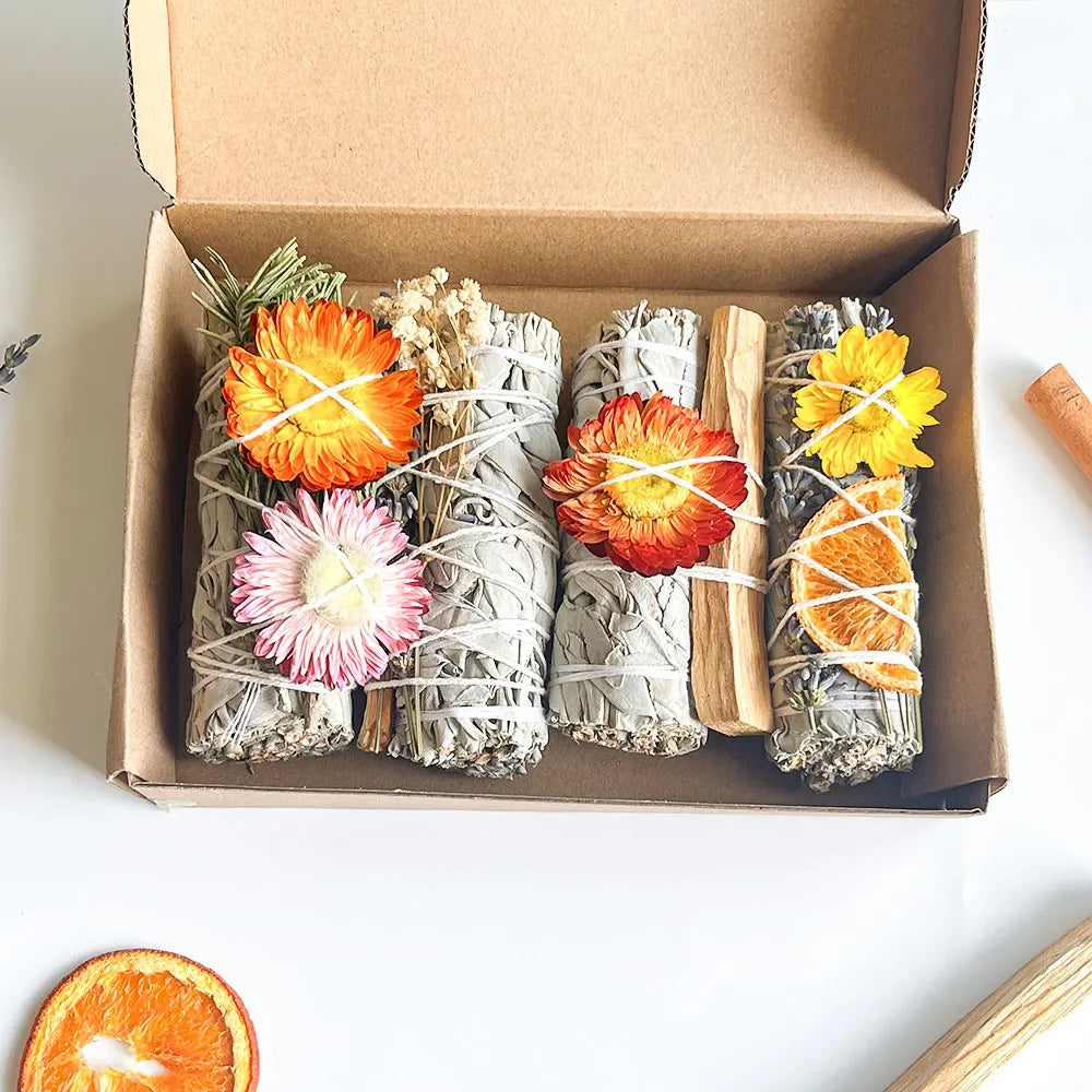 California White Sage Smudge Incense Bundle Aromatherapy Diffuser Kit with Palo Santo & Lavender Herbal Flower Herb Included