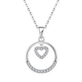 925 Sterling Silver Round CZ Rhodium Plated Heart Pendant Necklace for Women