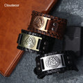 Adjustable Vintage Slavic Norway Viking Valknut 24 Nordic Runes Wristband Men's Genuine Leather Bracelet Fashion Charm Jewelry