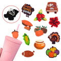 Hot Sale PVC Drinking Straw Toppers Fall Thanksgiving Day Pumpkin Charm Cover Bar Accessories