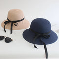 WD-A748  Fashion Vacation Sun Protection Straw Hats Classic Wide Brimmed Bowknot Ribbon Women Adults Plain Image Female