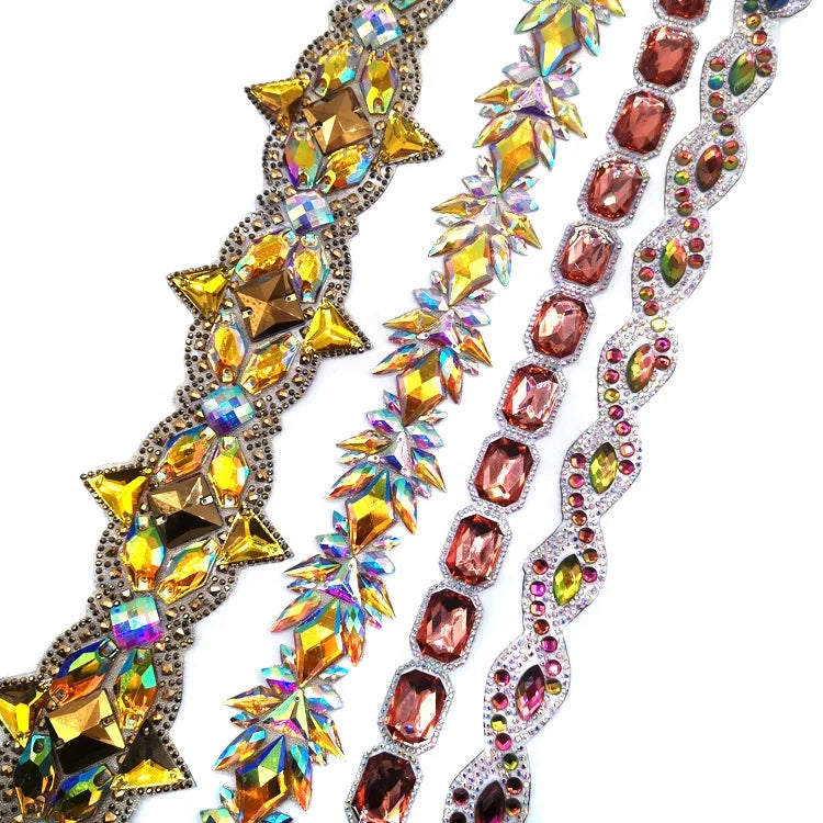 Many Stock AB Mix Colors Resin Gems Yellow Iron-on Trim Designs Eco-Friendly Hot Fix Rhinestone Trimming for Carnival Dress