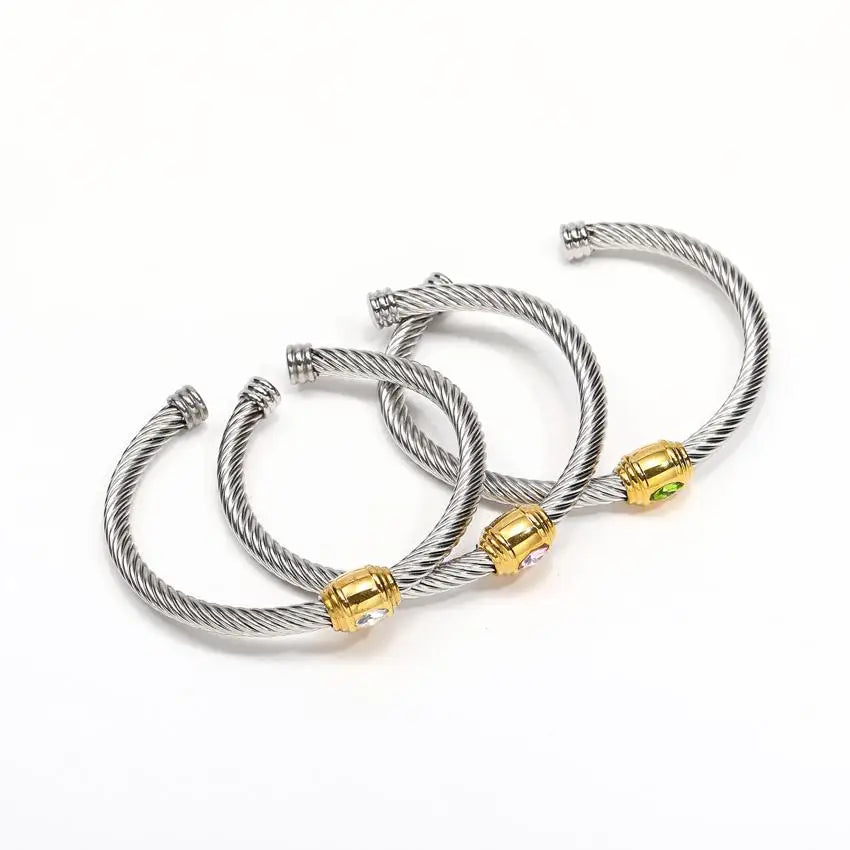 Elegant Zircon Twisted Wire Wrapped Stainless Steel Bracelet High Quality Non-Tarnish Commuter Jewelry for Women Fashion Bangles