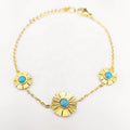 Clearance Style 18K Gold Plated Stainless Steel Jewelry Synthetic Blue Turquoise Daisy Charms Accessories Bracelets B222298