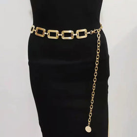 Europe and the United States Cross-border Waist Chain Women's Simple square Buckle Texture Metal Chain Waist Decoration Dress