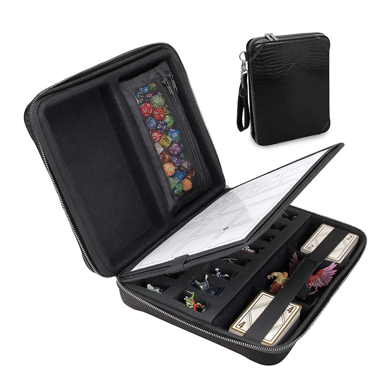 RPG Organizer Case  DND Binder with Miniature Foam Tray Insert  Holder and Erasable Scribe Panel Dice Rolling Area Case