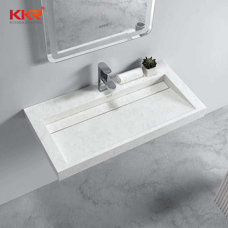 European Modern Design Solid Surface Oval Basin Sink Wall-Mountable for Apartment Application