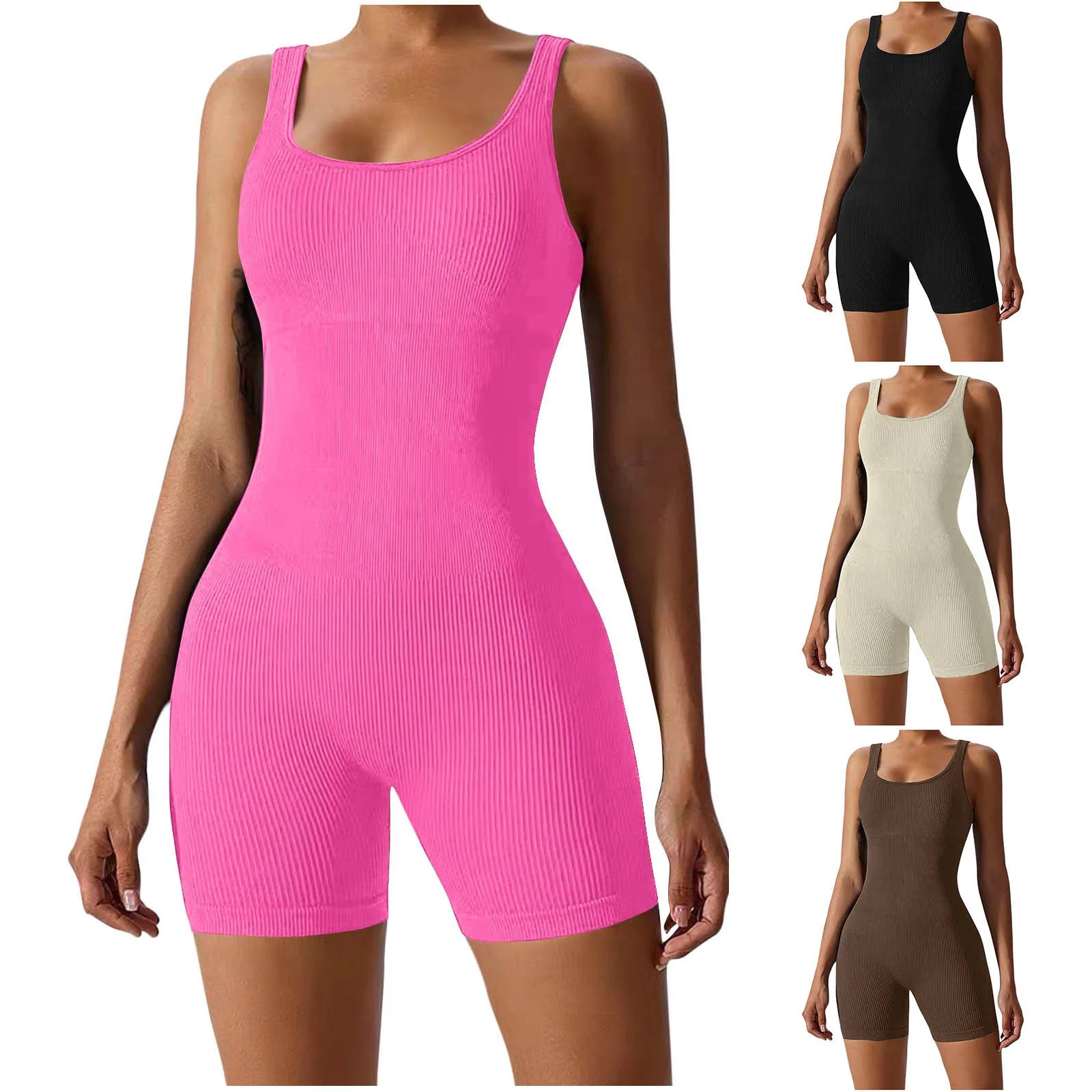 Women's New Style Fitness Yoga Jumpsuit Sleeveless Solid Color Active Wear Body Short Legging One Piece Jumpsuit