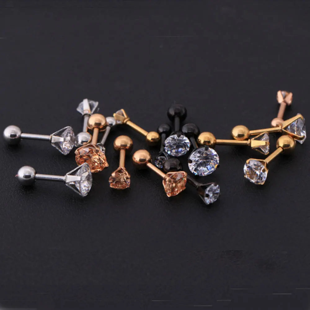 Fashion Korean Stainless Steel Gold Plated Imitate Moissanite Cubic Zirconia Tiny Stud 4 Claws Modern Jewelry Earrings Women