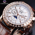 FORSINING GMT1229 Automatic Watch Men Moon Phase Multifunction Mechanical Male Watches Casual Leather Band Horloges Mannen Clock