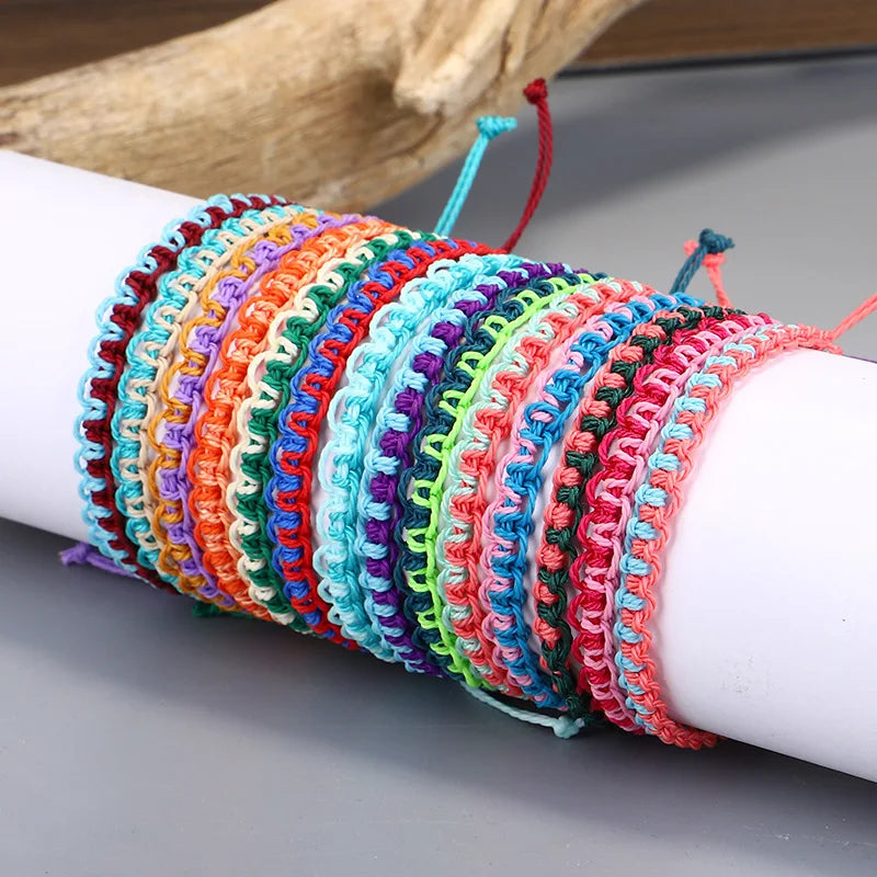 Handmade Boho Bangle Gift Jewelry  14 Colors Multilayer Woven Friendship Bracelet Wax String Bracelets