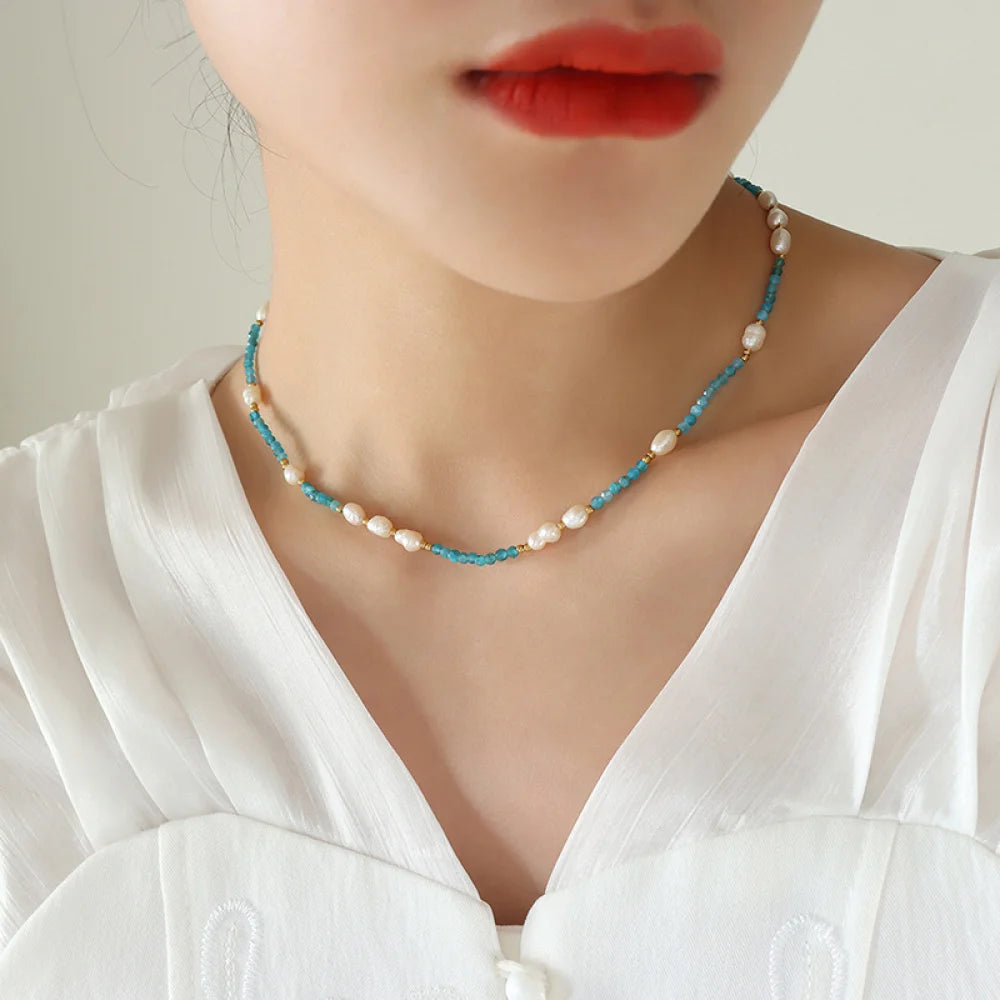 Fashion Natural Freshwater Pearl Jewelry Irregular Baroque Pearl Natural Stone Crystal White Glass Beads Necklace