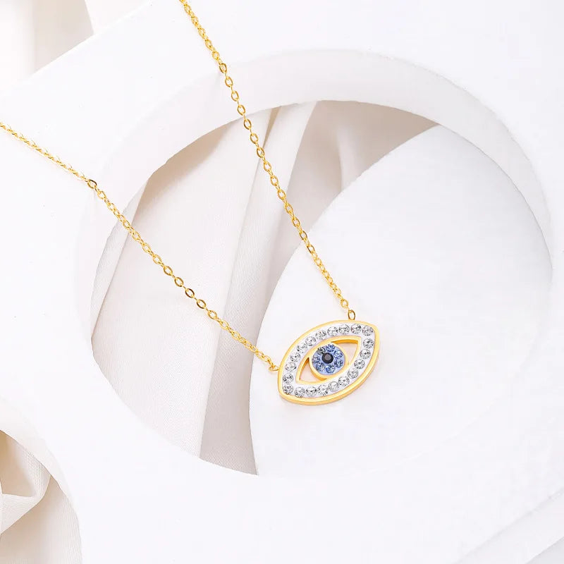 Stainless Steel Evil Eye Necklace INS Diamond Evil Eye Necklace for Female
