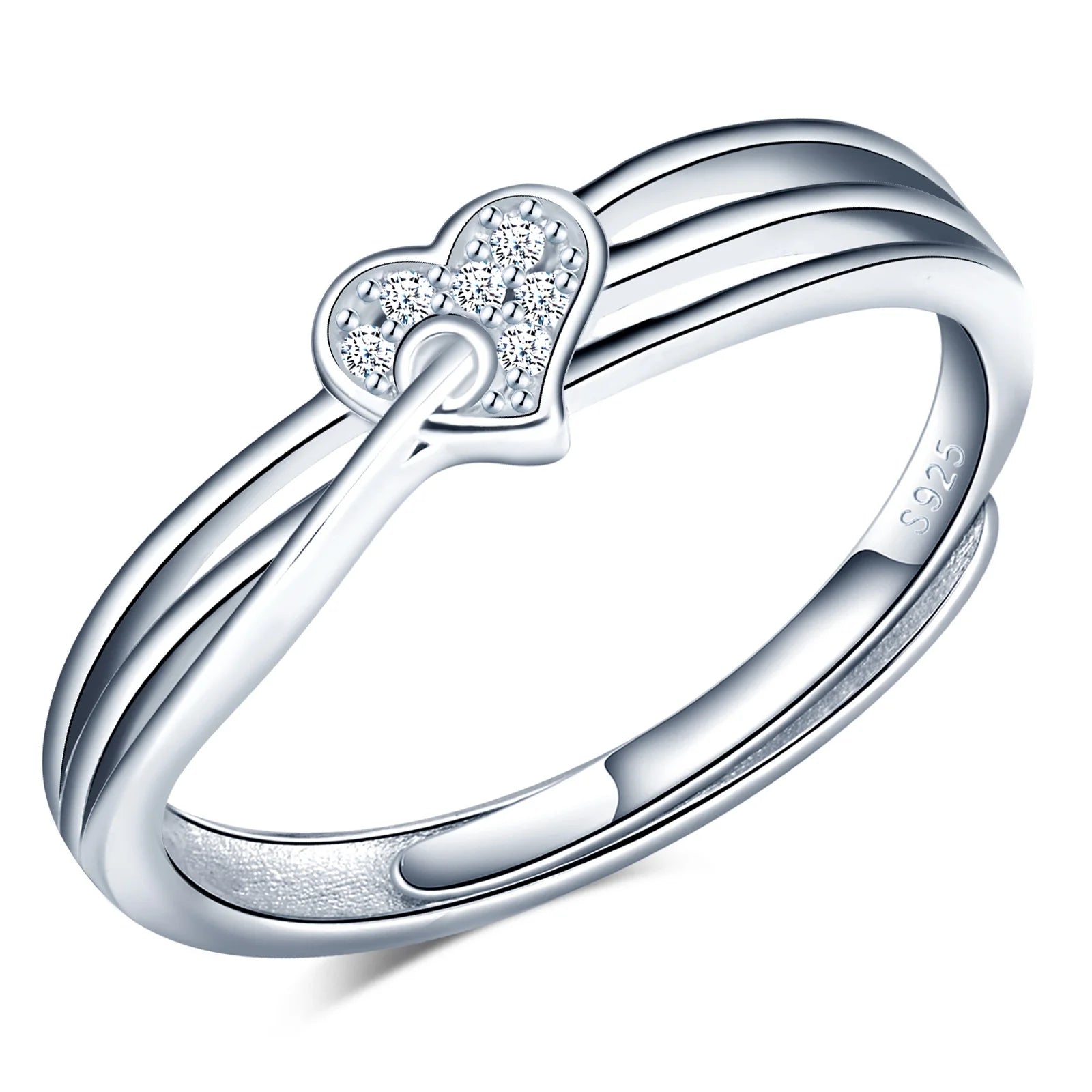 925 Sterling Silver Heart Arrow Engagement Ring Adjustable Opening Rhodium Plated Joyeria for Wedding and Party