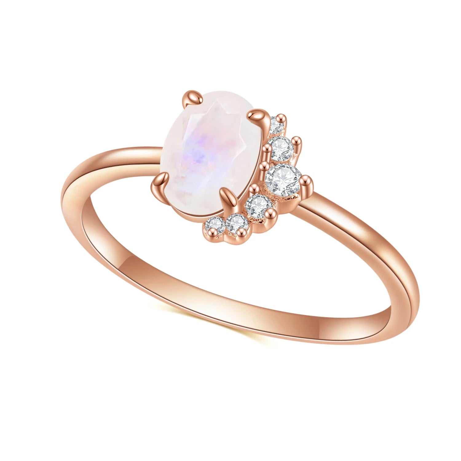 OL0892 Abiding Fine Designer Jewelry 5x7 Oval Rainbow Moon Stone Gemstone 925 Silver Custom Rose Gold Plated Ladies Rings