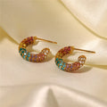 SP New Arrival Design 18K Gold Plated Stainless Steel Diamond Zircon Stud Earrings