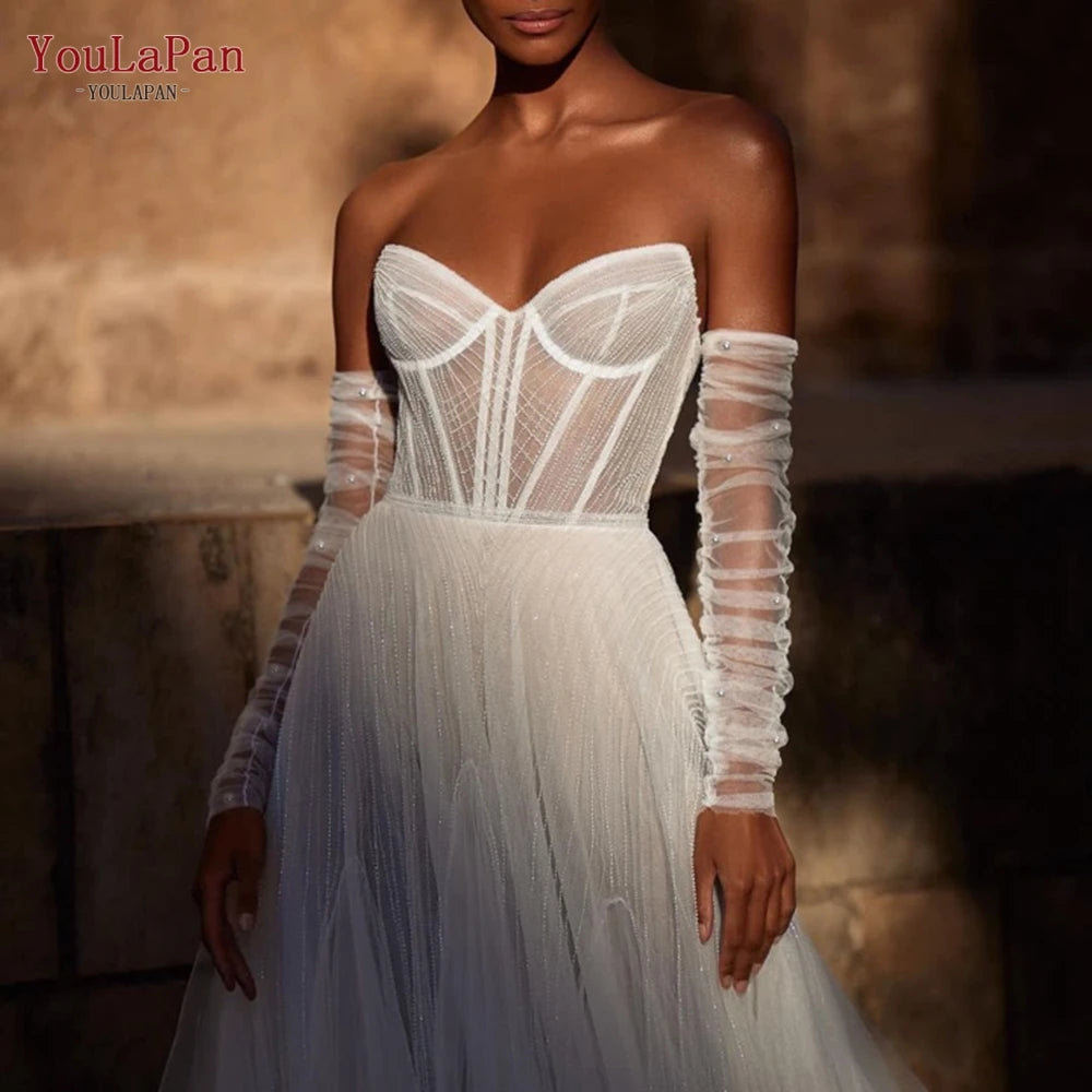 YouLaPan VM18 Fashion Dress Accessories Banquet Sleeves Wedding Dress Decoration Pearl Pleated Bridal Sleeves