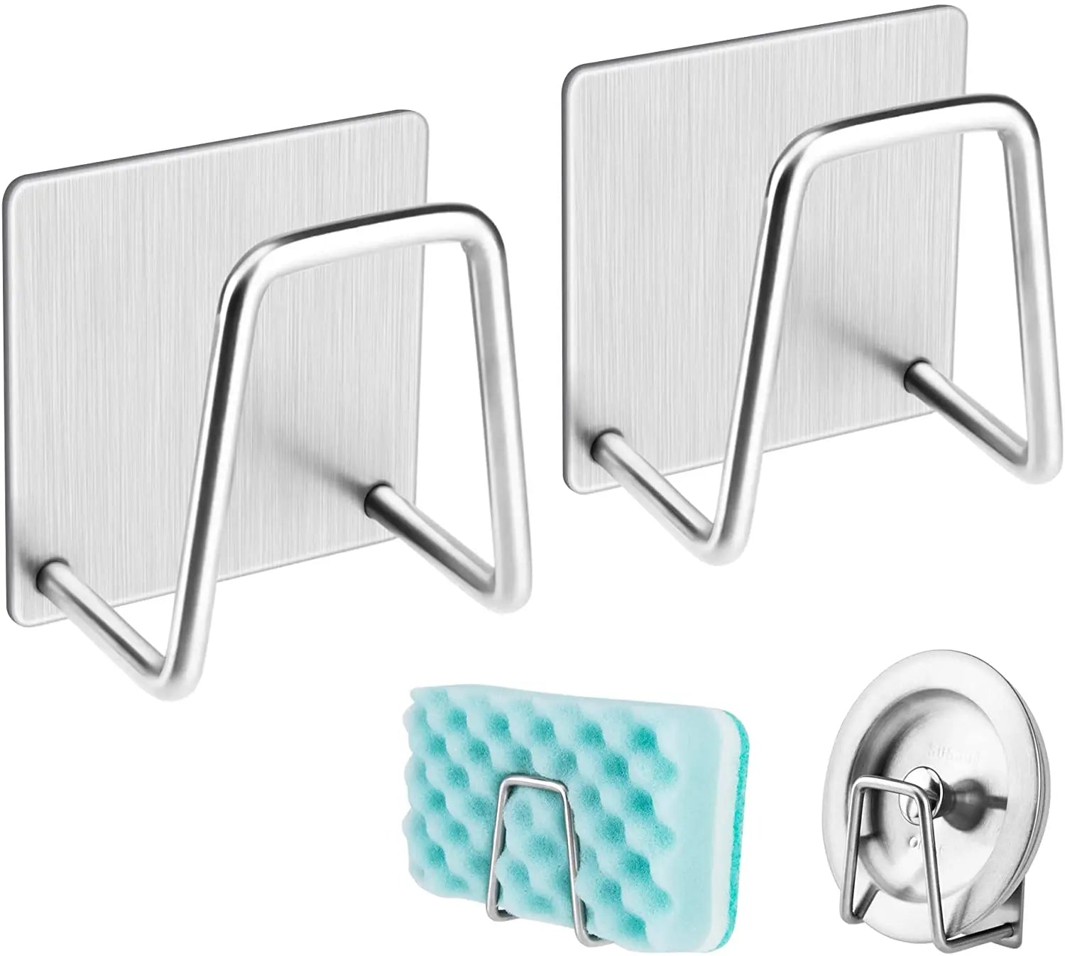 Kitchen Stainless Steel Sink Sponges Adhesive Holder Caddy Storage Organizer Adhesive Drain Drying Rack Wall Hooks