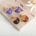 Amber Twilight Drops Brown & Purple Resin Stud Earrings Non-Tarnish Steel Setting Handcrafted Artistic Statement Earrings