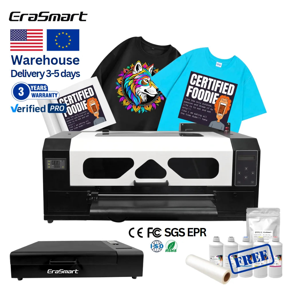 Erasmart 13.5inch A3 XP600 L1800 Ideas Heat Transfer Printing Pet Film DTF Printing Machine DTF Printer Machine for Clothes