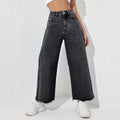 Women's Casual High Waisted Loose Fit Denim Jeans with Wide Legs Washable Simple Style Summer Ready Hole Detail