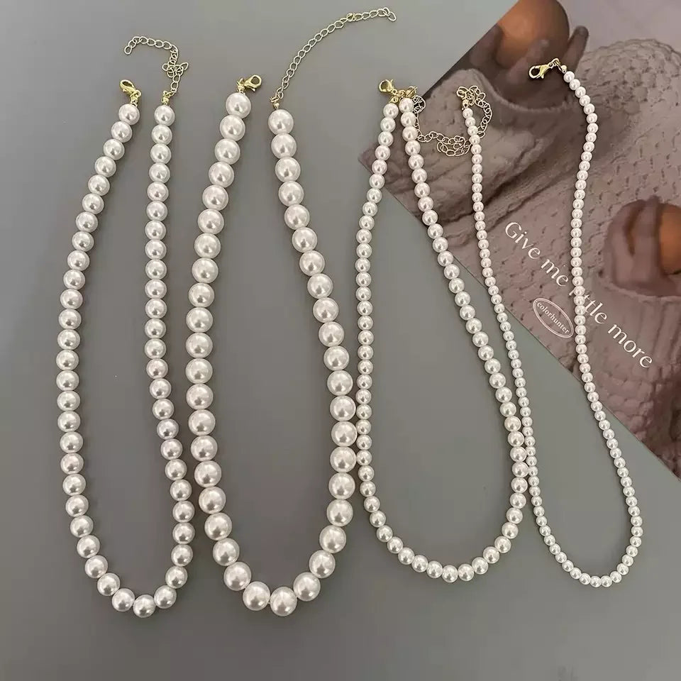 4mm 6mm 8mm Pearl Necklace Women Men Stainless Steel Natural Freshwater Pearl Choker Pearls Necklace Gift