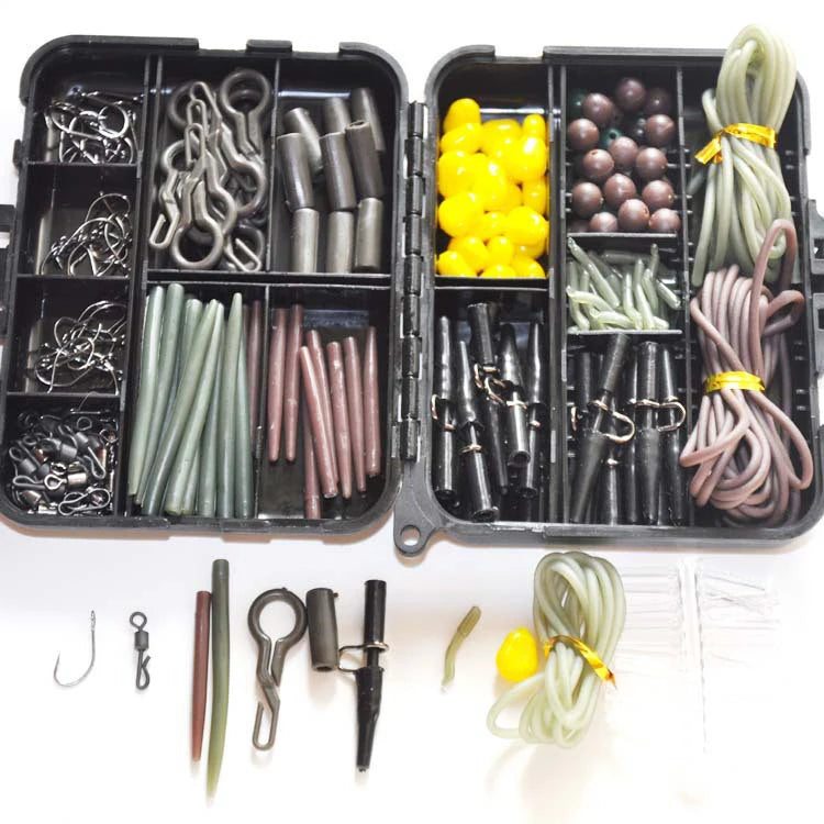224pcs Mixed Beads Pin Soft Tube Fish Hooks Kit Case Tool Tackle Fishing Accessories Box Set for Carp
