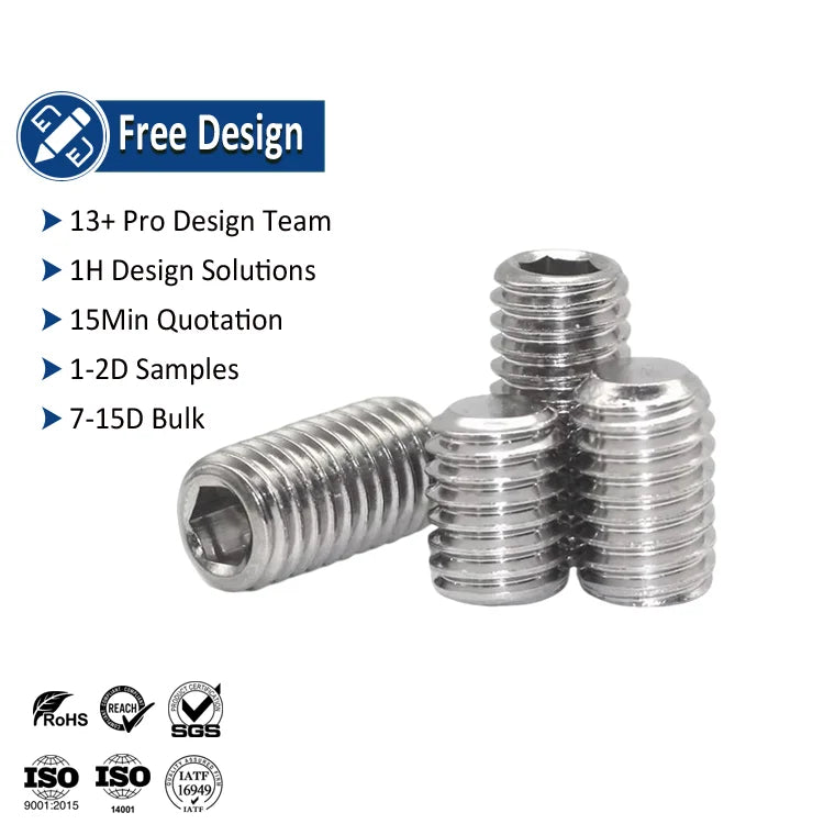 Din913 Grub Tornillo Screw Stainless Steel Plain Natural Color Iso Certified Unc Allen Hexagon Socket Drive Headless Set Screws