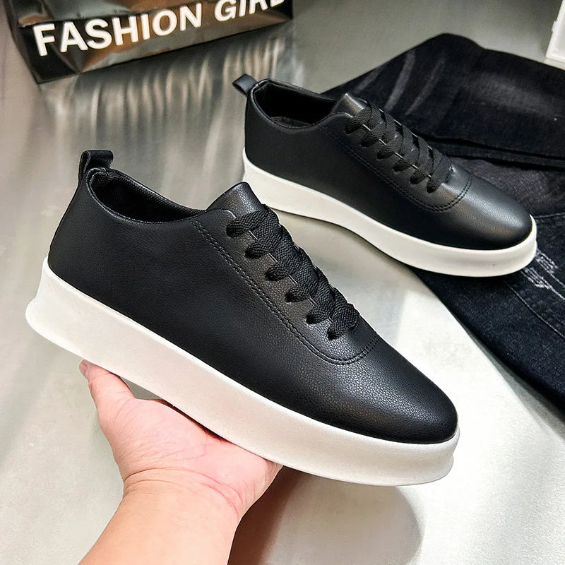 Mens Casual Lightweight Sports Shoes Flat Bottom Lace up Soft Sole Anti Slip Waterproof Comfortable and Breathable Board Shoes