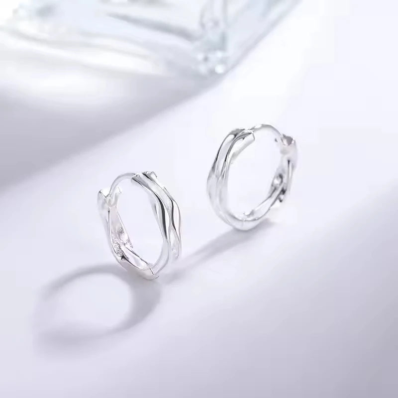 S925 Sterling Silver Rhodium Plated Plain Twisted Chunky Hoop Earrings