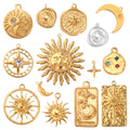 Waterproof  Stainless Steel Gold Plated Square Star Moon Sun Pendants Diy Earring Necklace Jewelry Findings Accessories