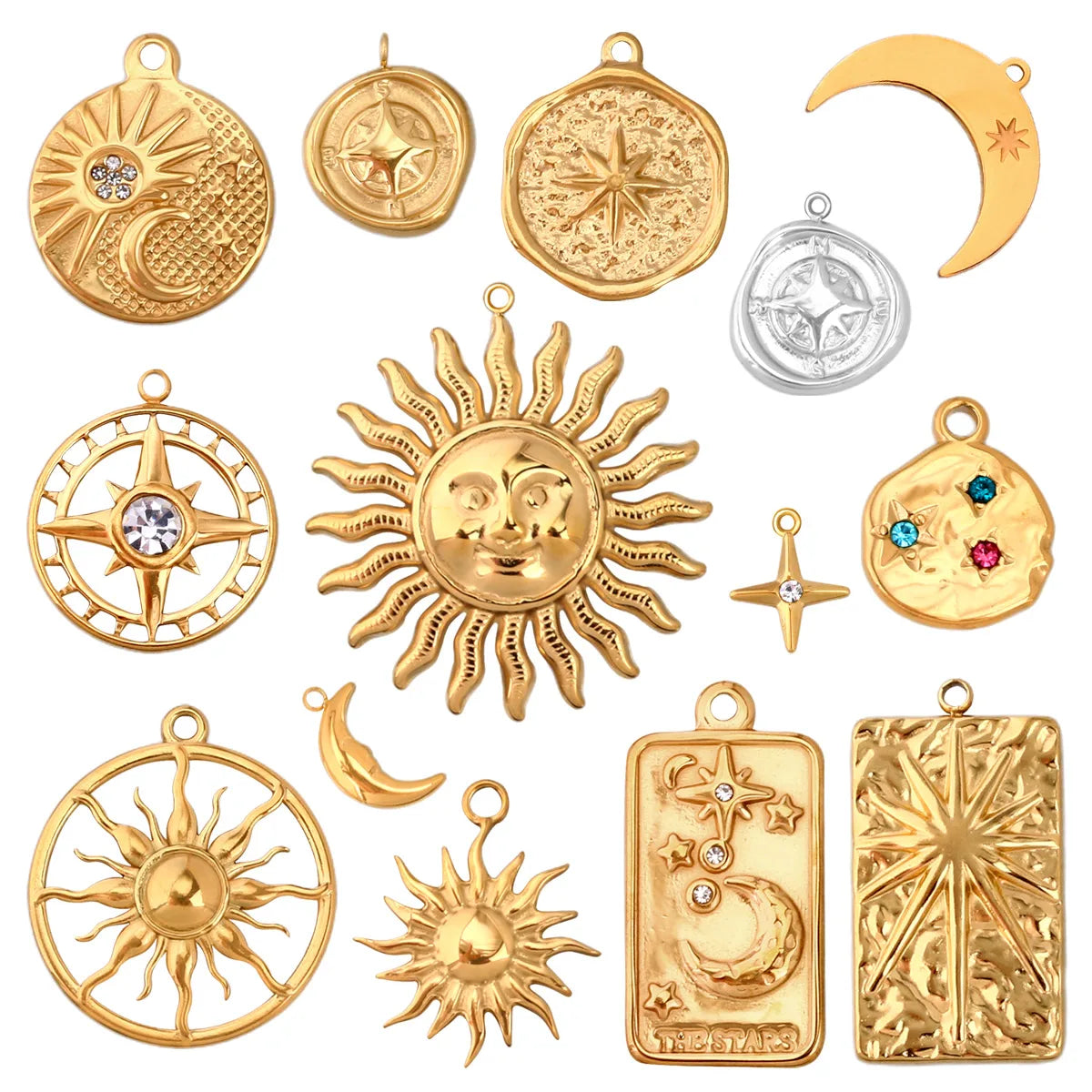 Waterproof  Stainless Steel Gold Plated Square Star Moon Sun Pendants Diy Earring Necklace Jewelry Findings Accessories