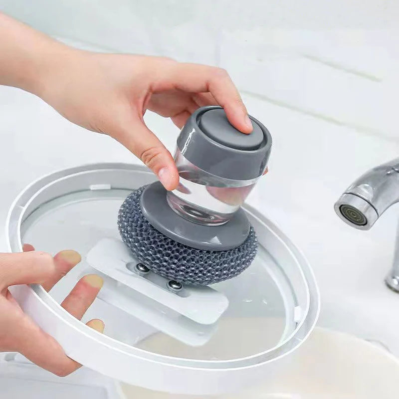 Household Press Type Automatic Liquid Wash Pot Brush Kitchen Household Stove Cleaning Brush Wire Ball