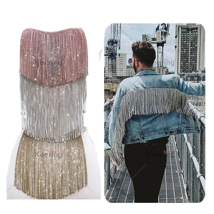 Sliver Long Rhinestone Fringe Trim Chain by the Yard Tassel Rhinestones Fringes for Sewing Jackets Ideal Party DIY Decoration