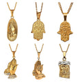 Religious Accessories Jewelry 18k Gold Plated Men Jesus Piece Charm Necklace Stainless Steel Fatima Hamsa Hand Pendant Necklace