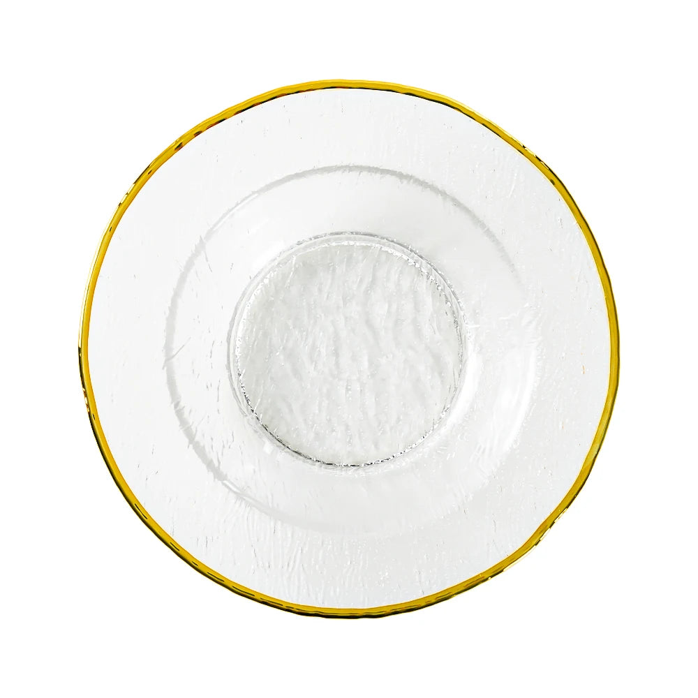 Transparent Gold Rim Glass Western Flat Dish Plate 10.5 inch Glass Plate Wedding Decoration Charger Plate for Dinner Salad Fruit