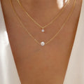 925 Sterling Silver 4 Claws Round Single Zirconia Pearl Pendant Double-layer Necklace Mini Style Silver Fashion Jewelry