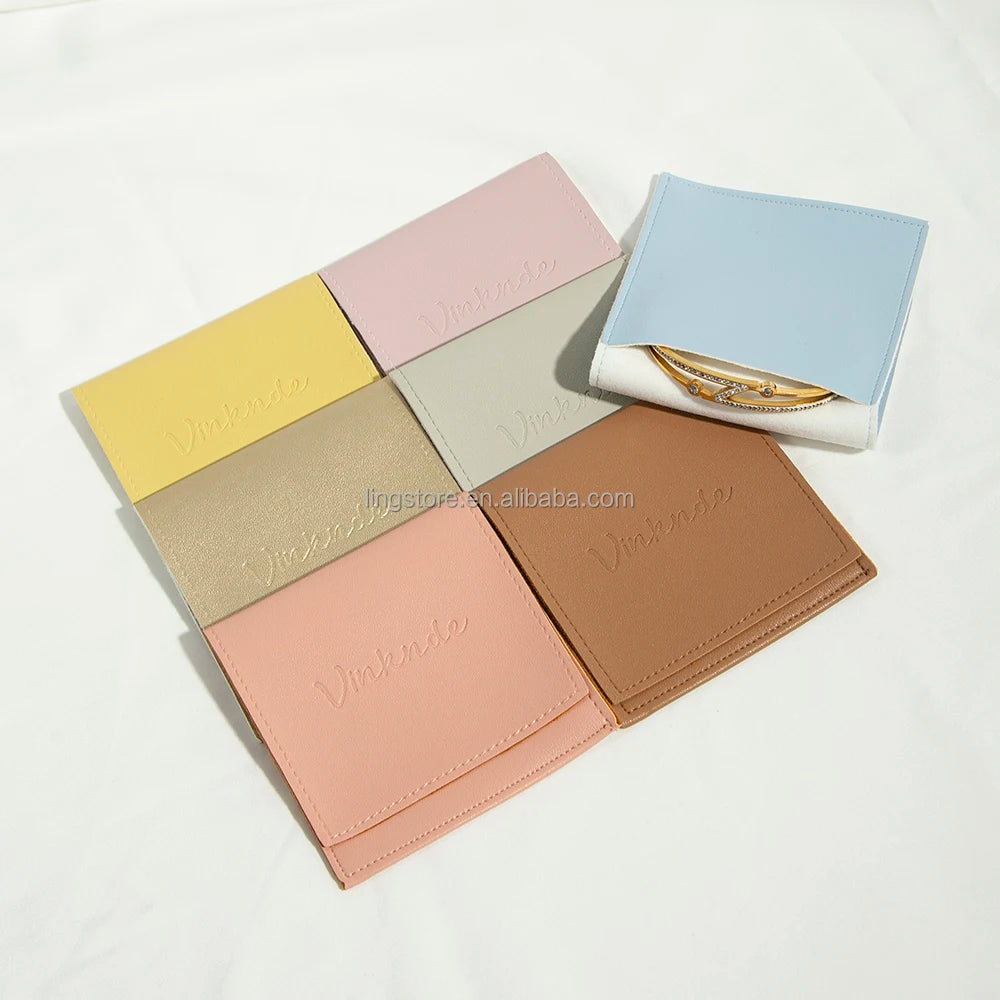 Luxury Simple Brown and Super Soft Black PU Leather Envelope Pouch for Gift Jewelry Container for Ring Bracelet Packaging