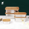 Best Seller Custom logo Portable Bamboo Cover Food Grades Stainless Steel Lunch Box sealed Food Container with Bamboo Lid