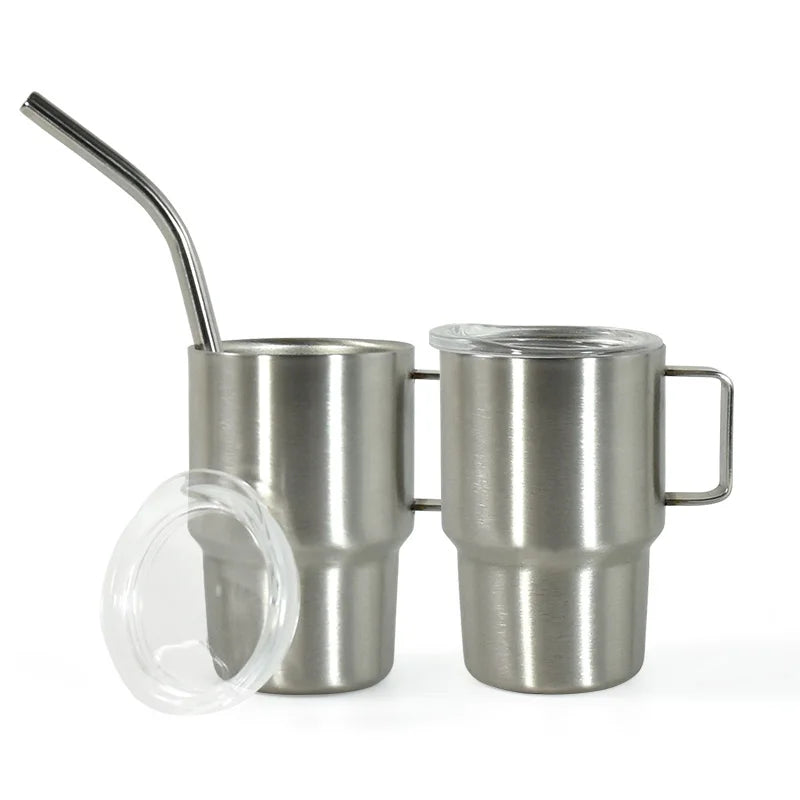Wholesale 3 oz Double Wall Stainless Steel Mini 3oz Shot Glass Tumbler With Handle and Metal Straw