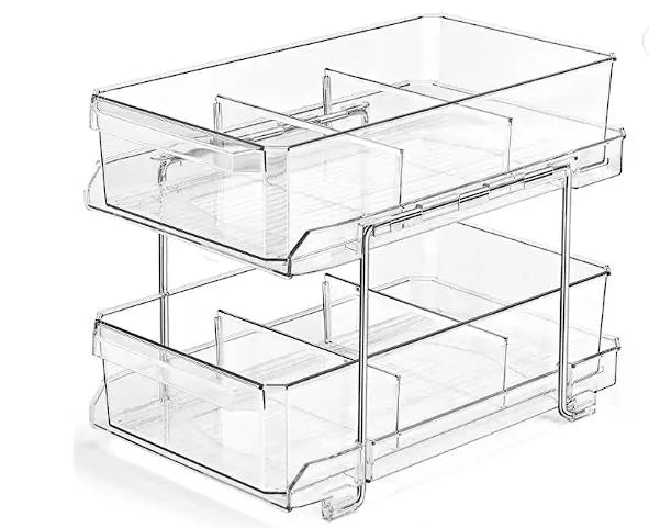 2-Tier Organizer Multi-Purpose Slide-Out Storage Baskets with Handles and Dividers