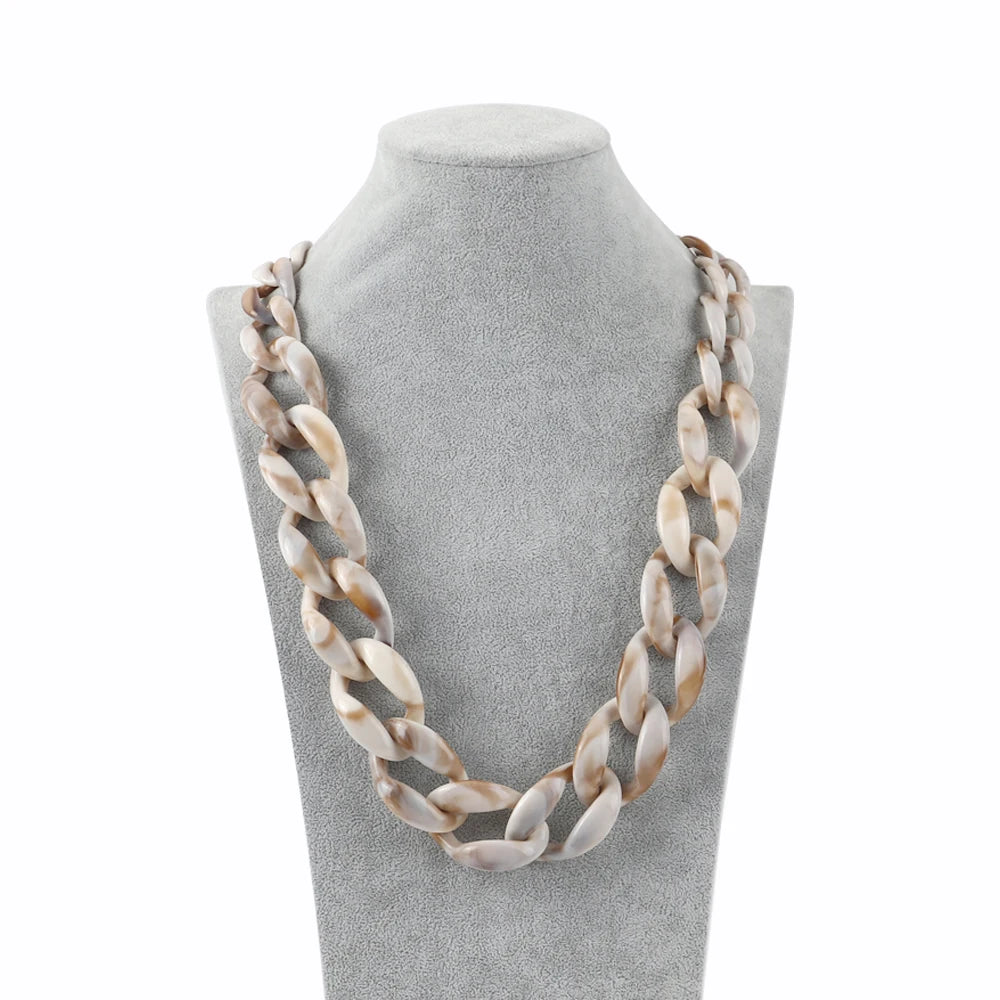 Vintage Style Colour Mixture Chunky Necklace Punk Geometric Shape Long Acrylic Link Chain Necklace Party Jewelry