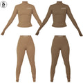 Loungewear 2023 Custom Logo Cotton Rib Knit Long Sleeve Legging Outfits Bodycon 2Two Piece Loungwear Set Women