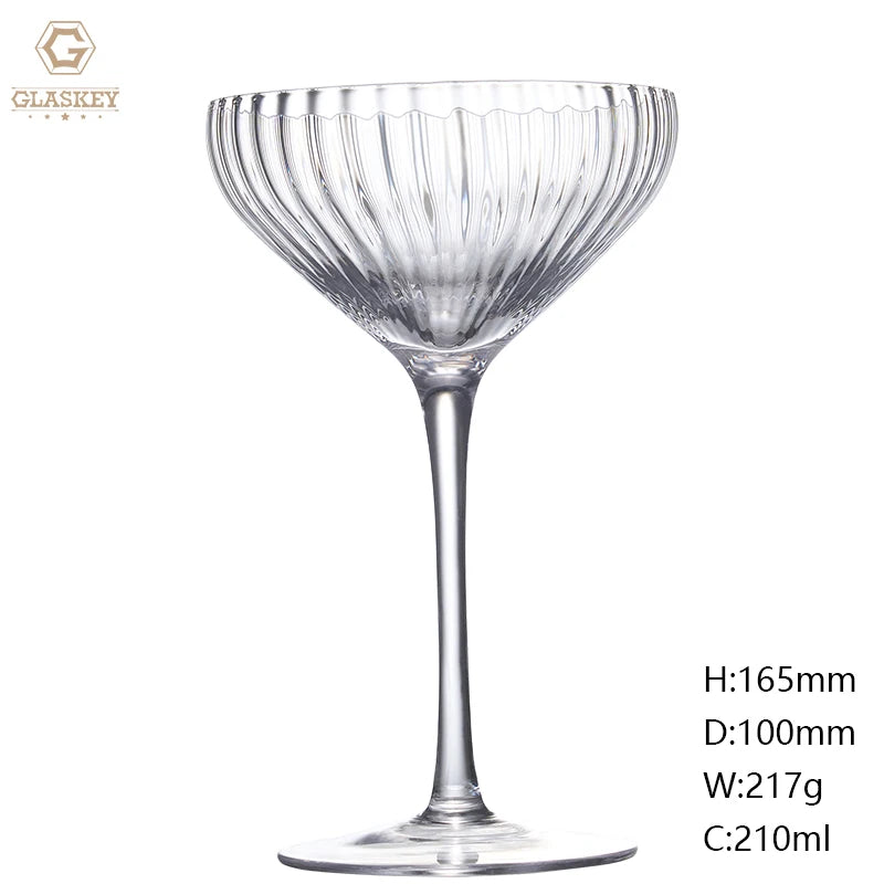 Celebration Table Glassware Ribbed Cocktail Bowl Crystal Glass Coupe Glasses for Wedding Party