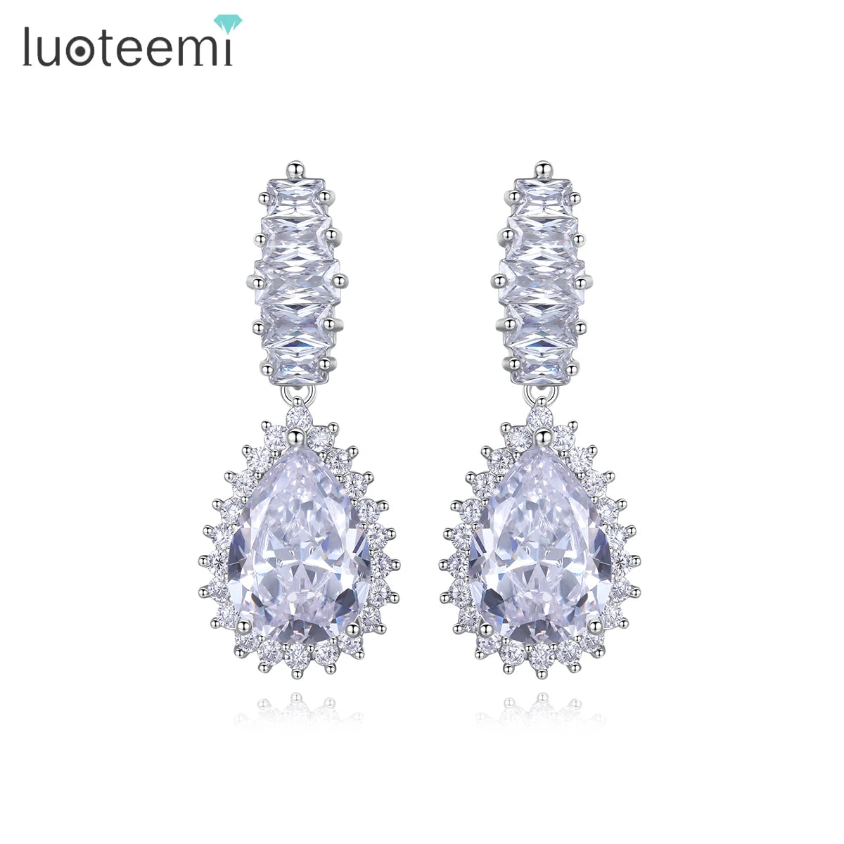 LUOTEEMI Wholesale Duchess 's love Water Drop Shaped CZ Diamond Zircon Women Luxury Bridal Drop Earrings
